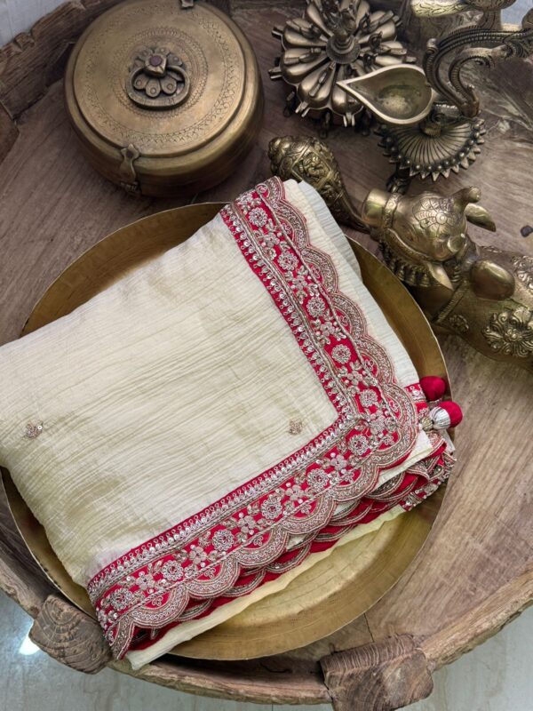Designer Crush Tissue Saree with Zardozi Embroidery - Image 6