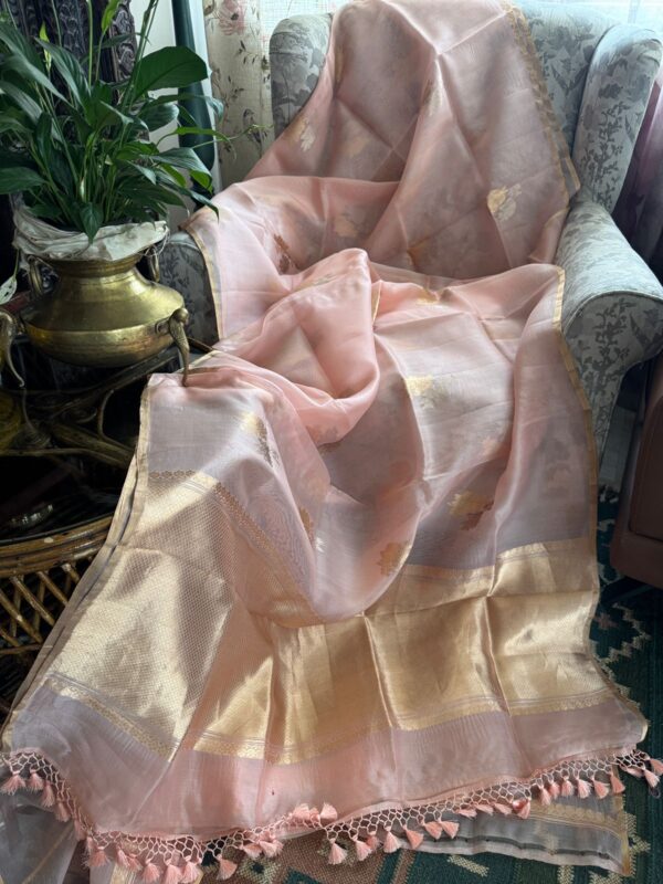 Pure Handloom Kora Banarasi Saree With Sona Rupa Zari