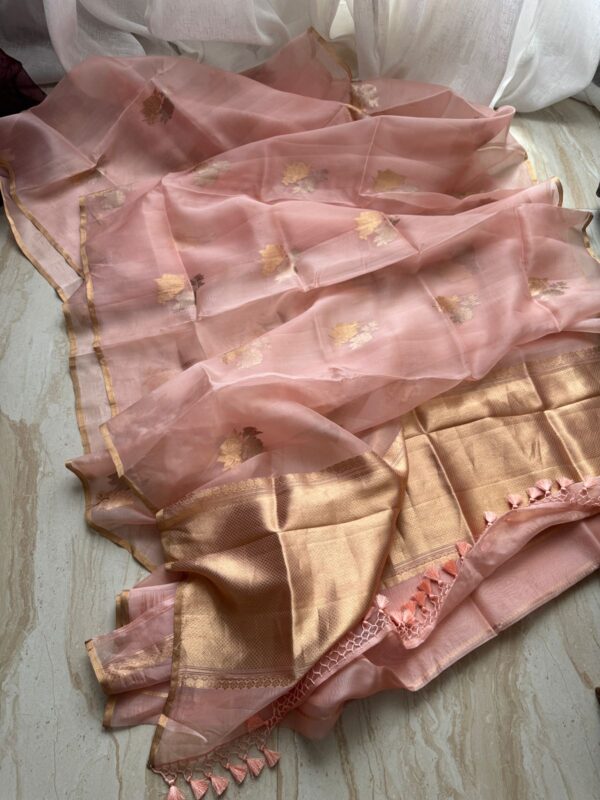 Pure Handloom Kora Banarasi Saree With Sona Rupa Zari - Image 6
