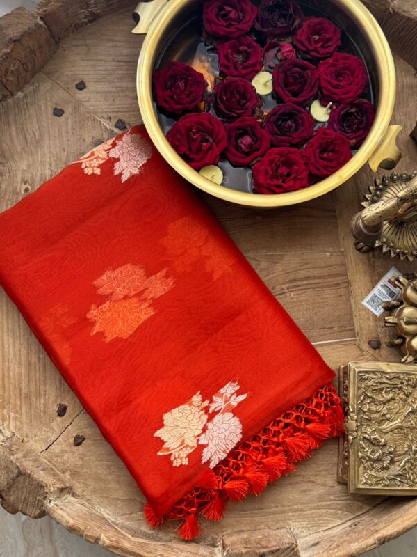 Pure Handloom Kora Banarasi Sona Rupa Zari Weave - Image 2
