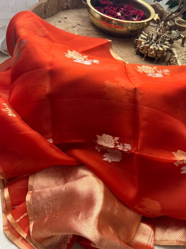Pure Handloom Kora Banarasi Sona Rupa Zari Weave - Image 6