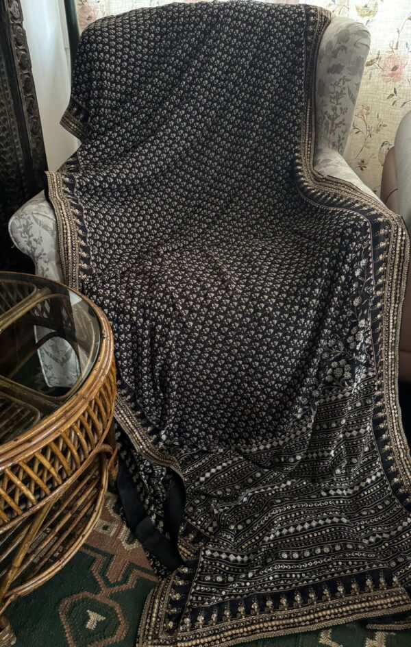 Georgette Ajrakh Print Saree with Hand Zardozi Border - Image 7