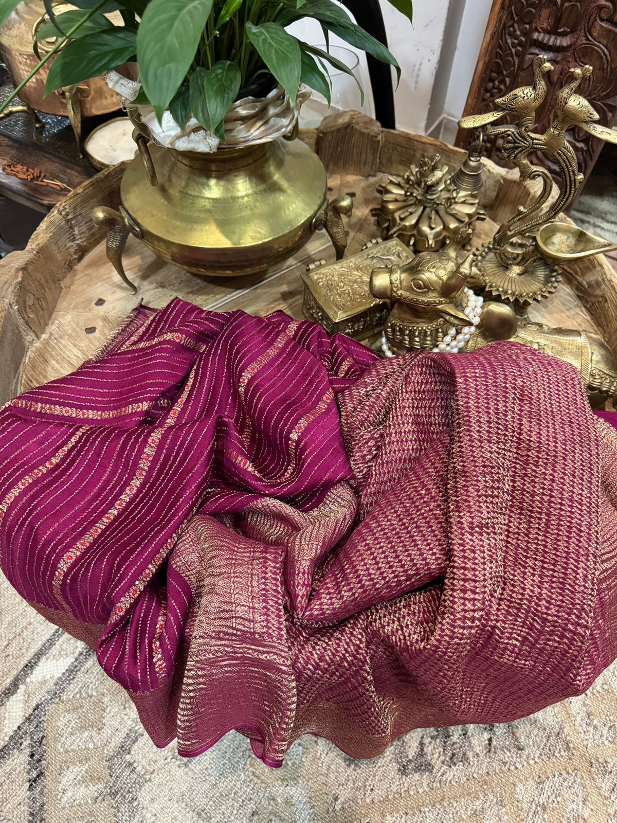 Pure Mysore Brocade Crush Zari Meenakari Weave Crepe Saree - Image 6