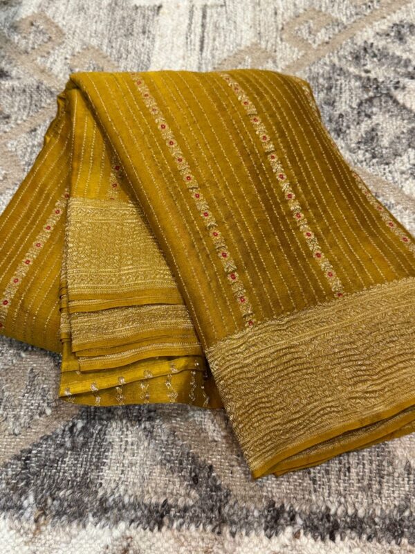 Pure Mysore Brocade Crush Zari Meenakari Weave Crepe Saree