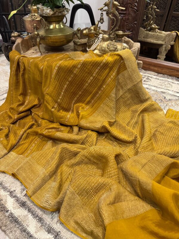 Pure Mysore Brocade Crush Zari Meenakari Weave Crepe Saree - Image 4