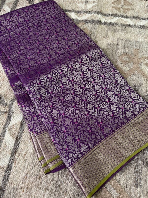 Pure Mysore Brocade Crepe Silk Saree With Zari Meenakari Weave - Image 3