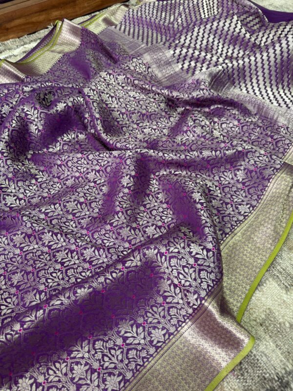 Pure Mysore Brocade Crepe Silk Saree With Zari Meenakari Weave - Image 4