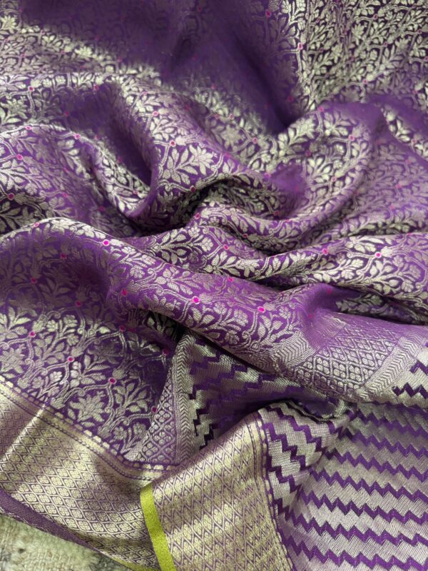 Pure Mysore Brocade Crepe Silk Saree With Zari Meenakari Weave - Image 8
