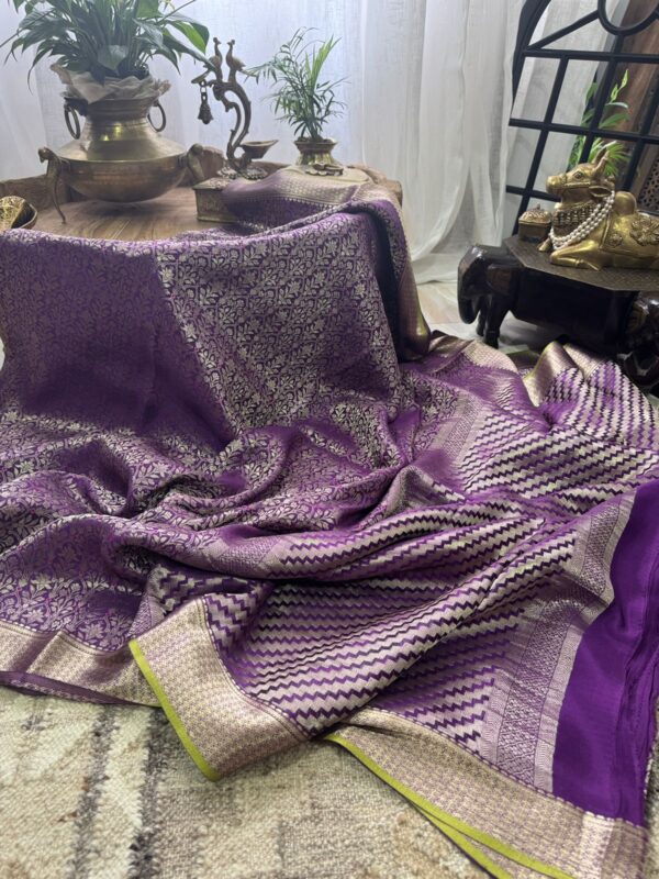 Pure Mysore Brocade Crepe Silk Saree With Zari Meenakari Weave - Image 9