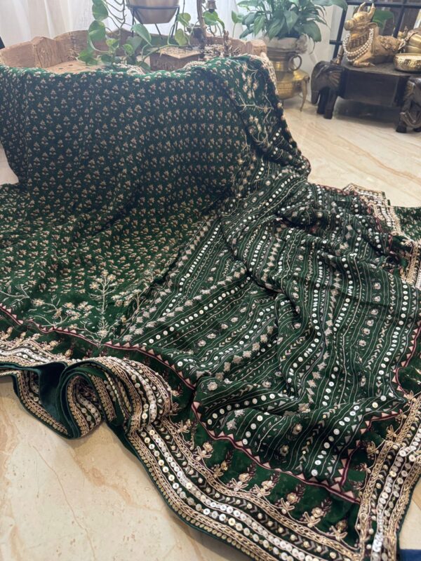 Georgette Ajrakh Print Saree With Hand Zardozi Border - Image 3