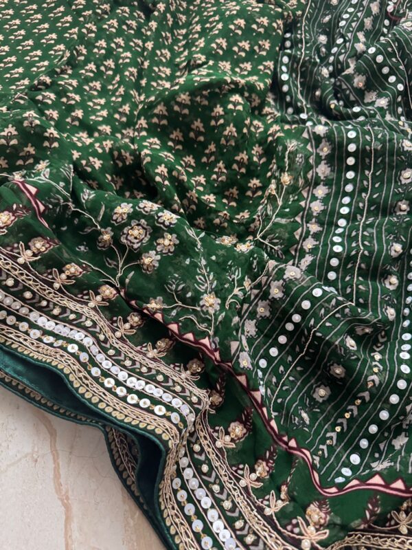 Georgette Ajrakh Print Saree With Hand Zardozi Border - Image 4