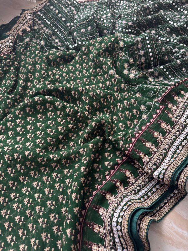 Georgette Ajrakh Print Saree With Hand Zardozi Border - Image 7