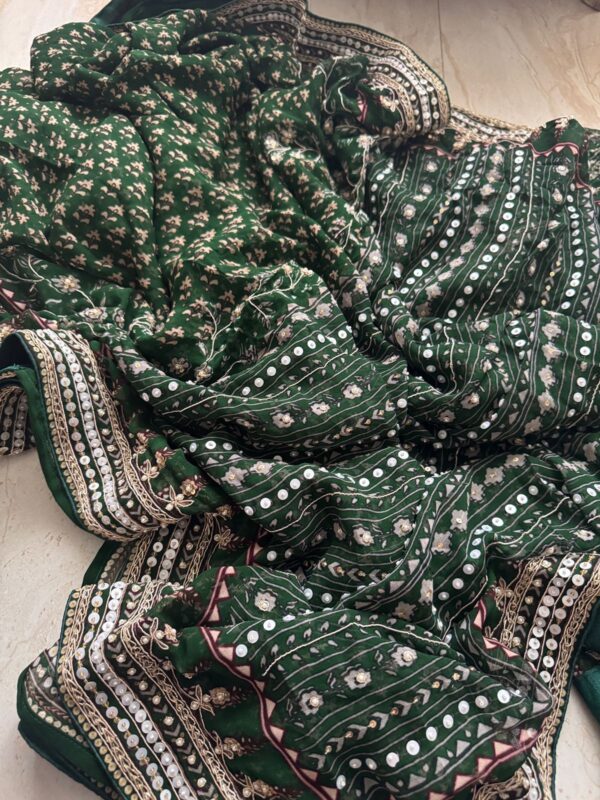 Georgette Ajrakh Print Saree With Hand Zardozi Border - Image 8