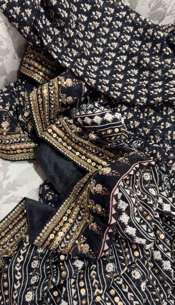 Georgette Ajrakh Print Saree with Hand Zardozi Border