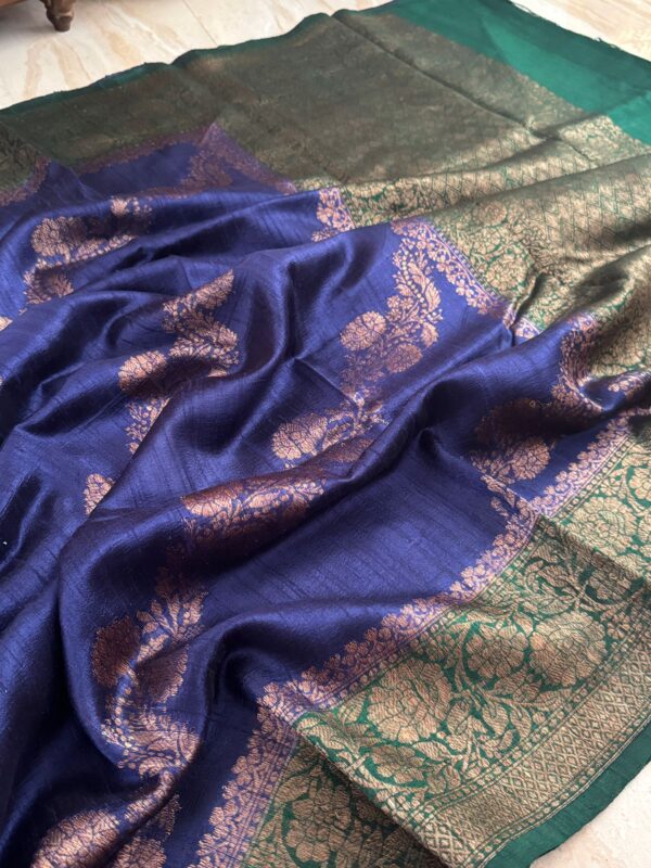 Pure Handloom Raw Silk Leheriya Weave Banarasi Saree - Image 6