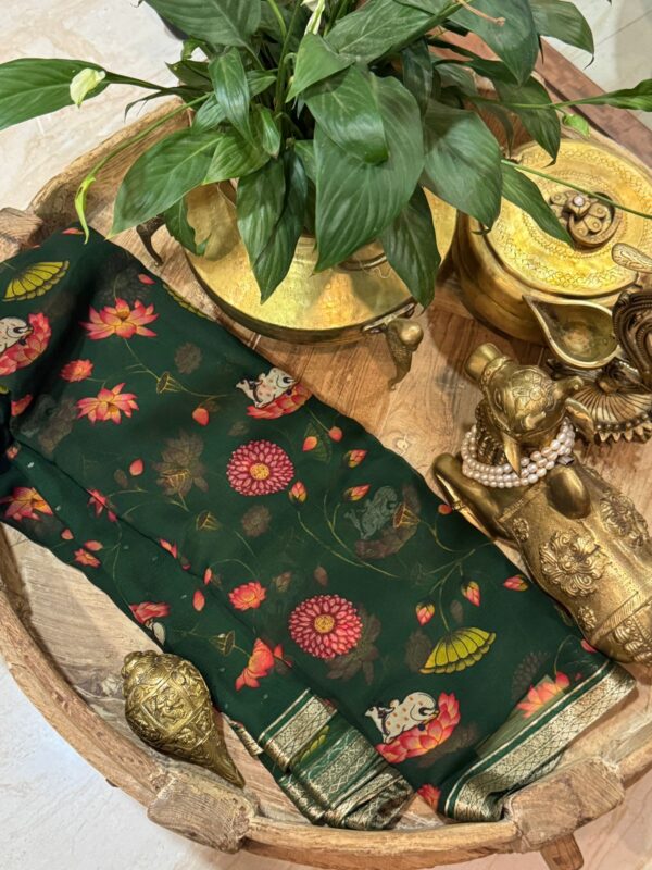 Pure Mysore Chiffon Digital Print Saree With Zari Weave Border