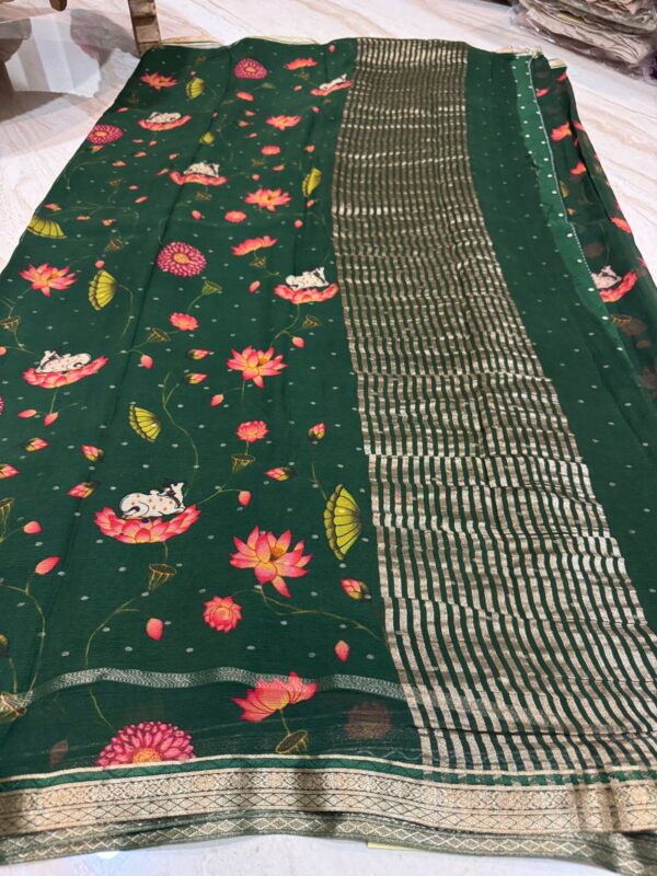 Pure Mysore Chiffon Digital Print Saree With Zari Weave Border - Image 6