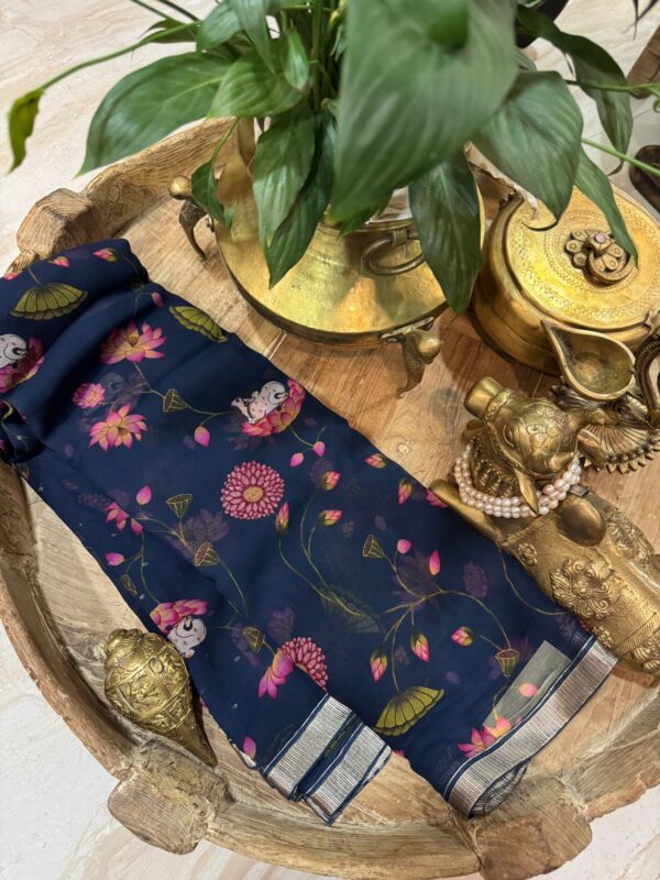 Pure Mysore Chiffon Digital Print Saree With Zari Weave Border - Image 2