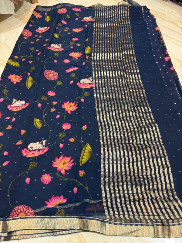 Pure Mysore Chiffon Digital Print Saree With Zari Weave Border - Image 3
