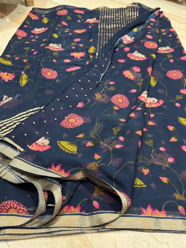 Pure Mysore Chiffon Digital Print Saree With Zari Weave Border - Image 6