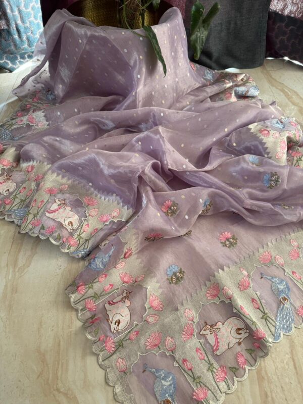 Pure Banarasi Soft Tissue Silk Saree With Pichwai Embroidery Work
