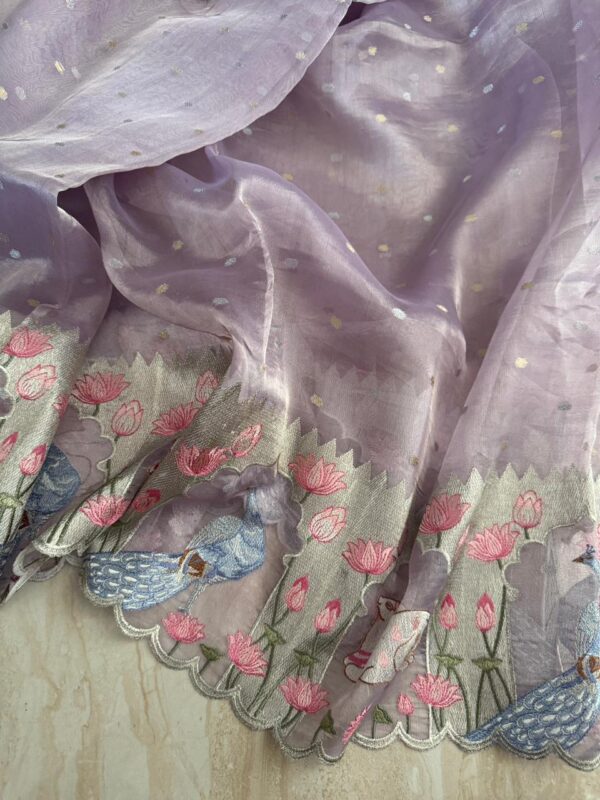 Pure Banarasi Soft Tissue Silk Saree With Pichwai Embroidery Work - Image 5
