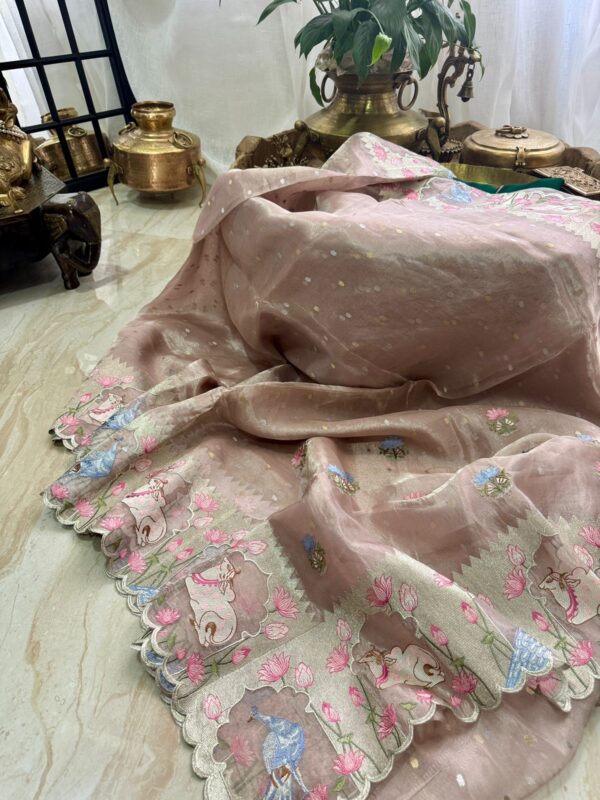 Pure Banarasi Soft Tissue Silk Saree with Pichwai Embroidery Work
