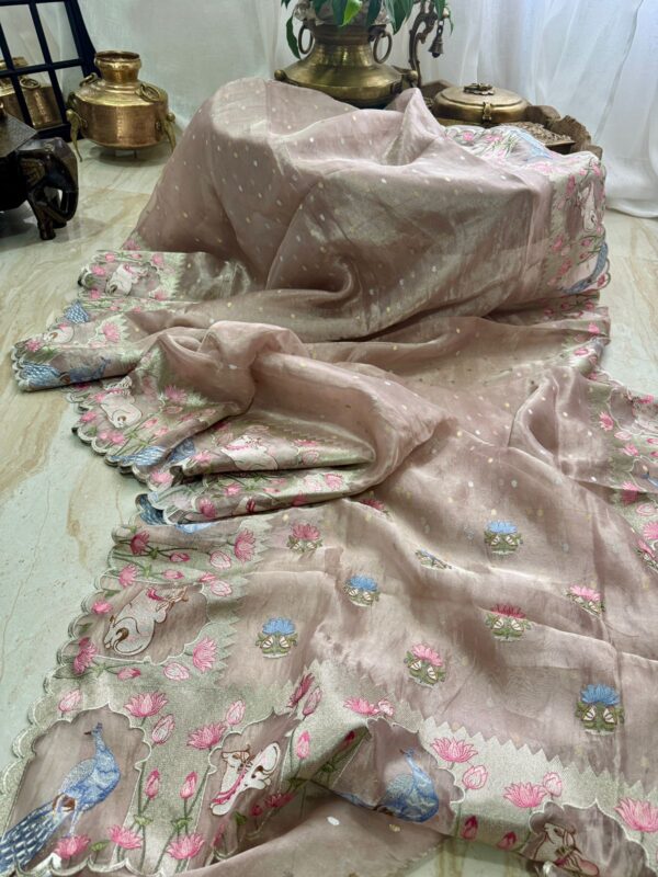 Pure Banarasi Soft Tissue Silk Saree with Pichwai Embroidery Work - Image 2
