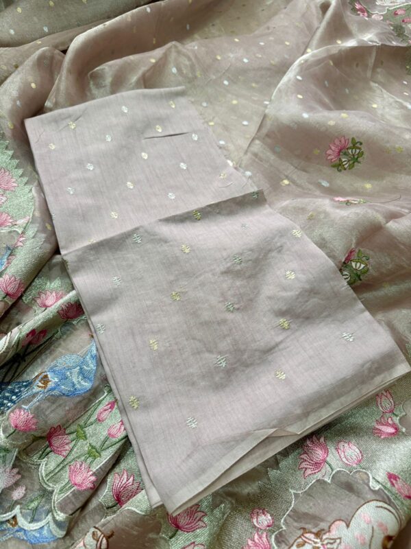 Pure Banarasi Soft Tissue Silk Saree with Pichwai Embroidery Work - Image 7