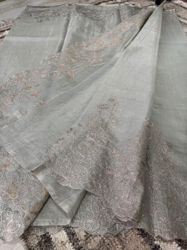 Banarasi Chanderi Soft Tissue Silk Saree with Embroidery Weave - Image 3