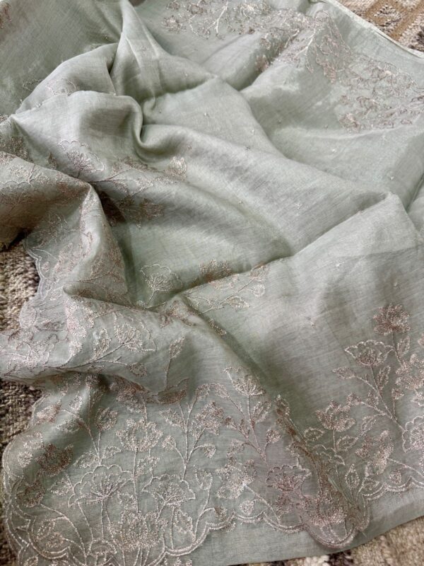 Banarasi Chanderi Soft Tissue Silk Saree with Embroidery Weave - Image 8