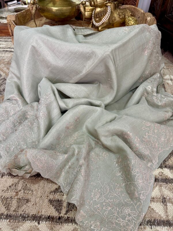 Banarasi Chanderi Soft Tissue Silk Saree with Embroidery Weave - Image 5
