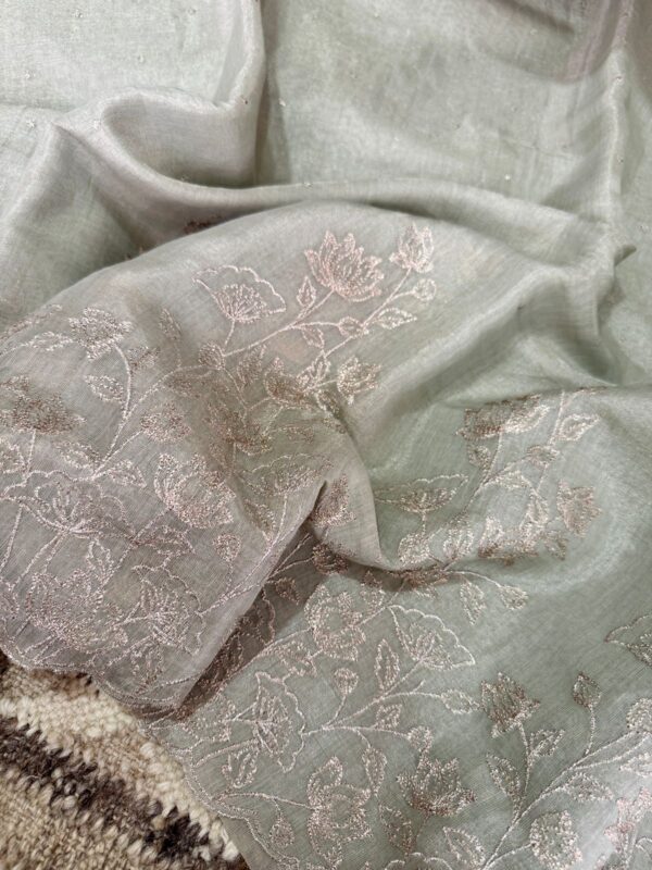 Banarasi Chanderi Soft Tissue Silk Saree with Embroidery Weave - Image 7