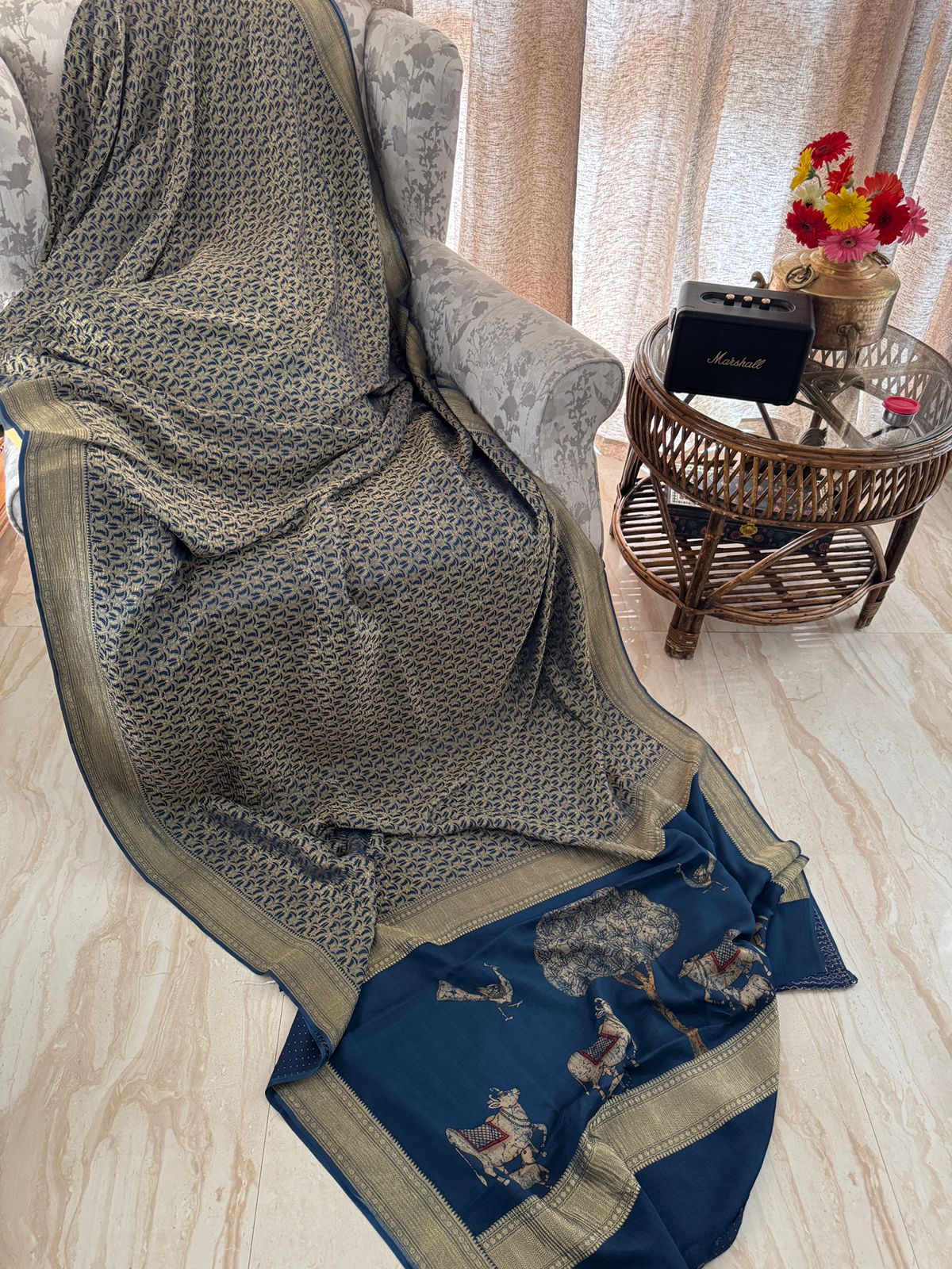 Mysore Crush Zari Weave Crepe Silk Saree With Elegant Digital Print Pallu - Image 9