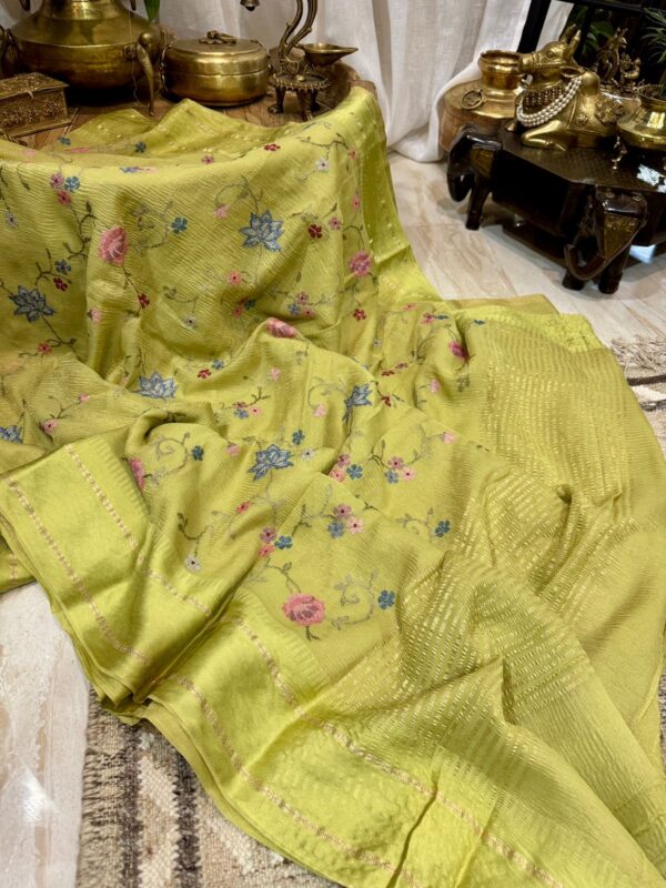 Crush Tissue Georgette Saree With Satin Patta Border - Image 7