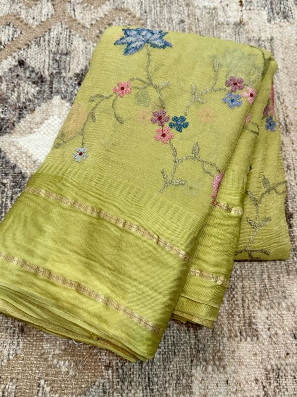 Crush Tissue Georgette Saree With Satin Patta Border