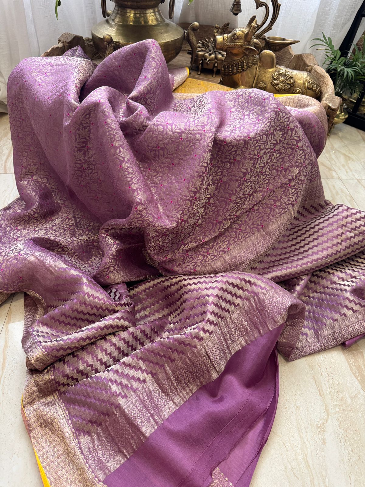 Pure Mysore Brocade Crepe Silk With Meenakari Weave