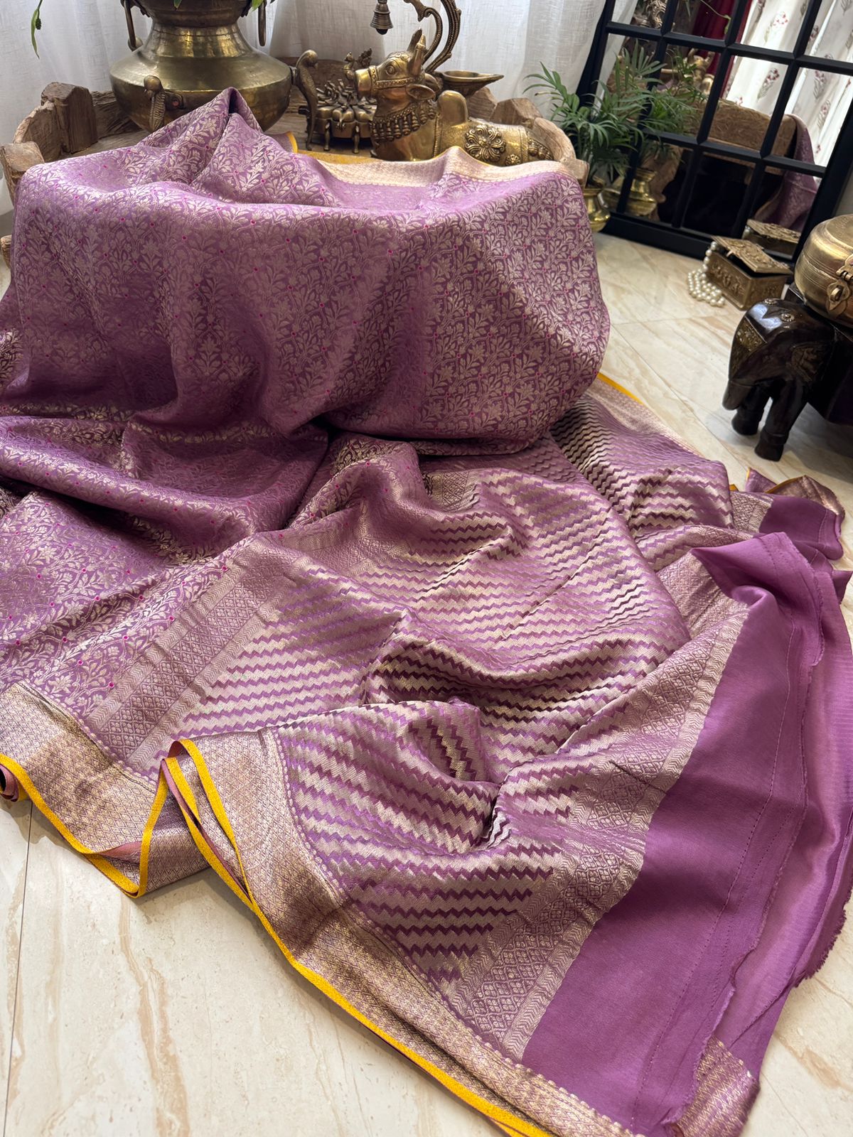 Pure Mysore Brocade Crepe Silk With Meenakari Weave - Image 4