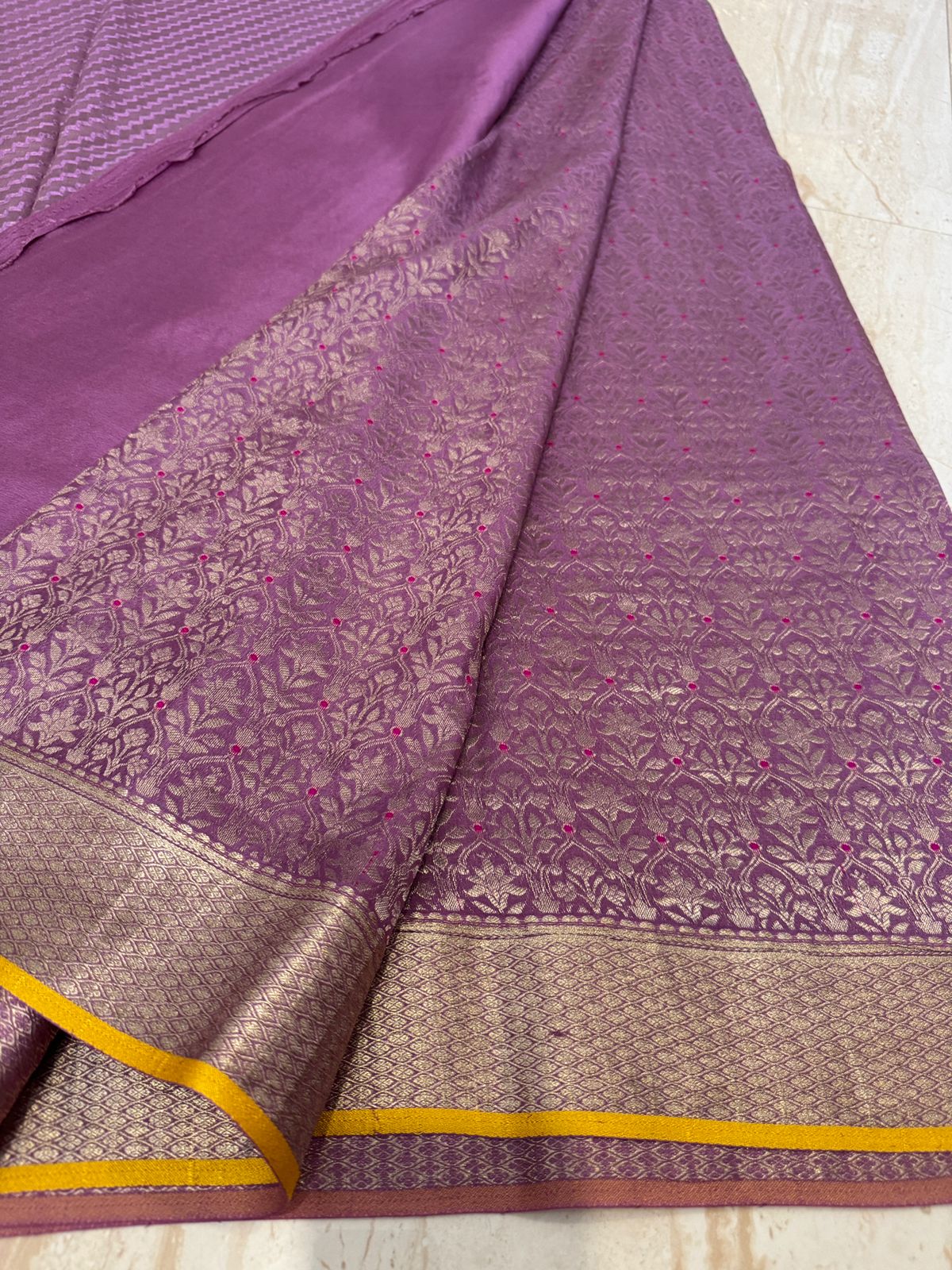 Pure Mysore Brocade Crepe Silk With Meenakari Weave - Image 5