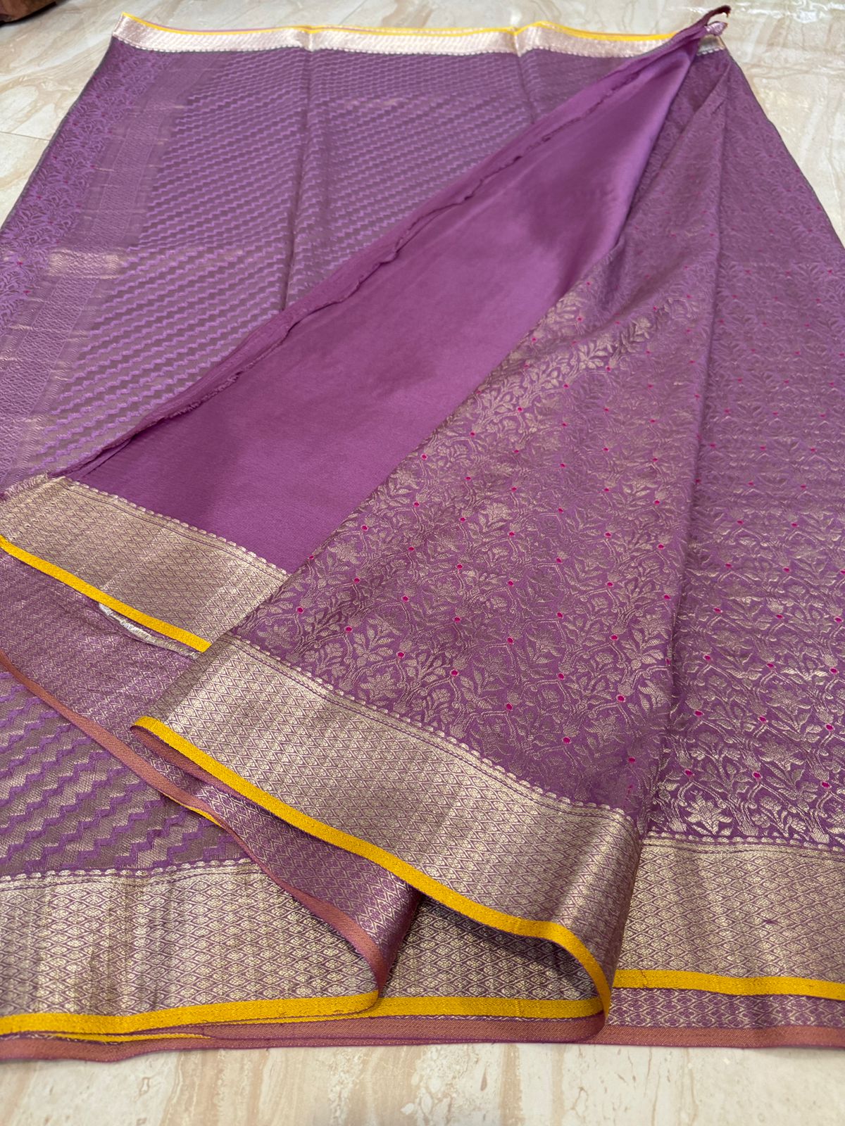 Pure Mysore Brocade Crepe Silk With Meenakari Weave - Image 6