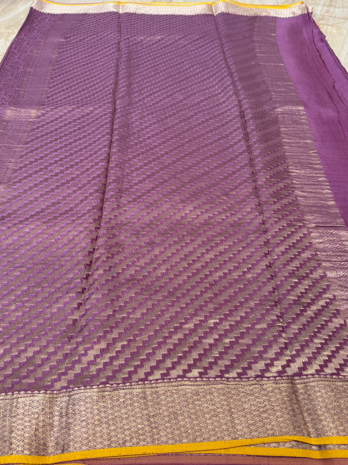 Pure Mysore Brocade Crepe Silk With Meenakari Weave - Image 8