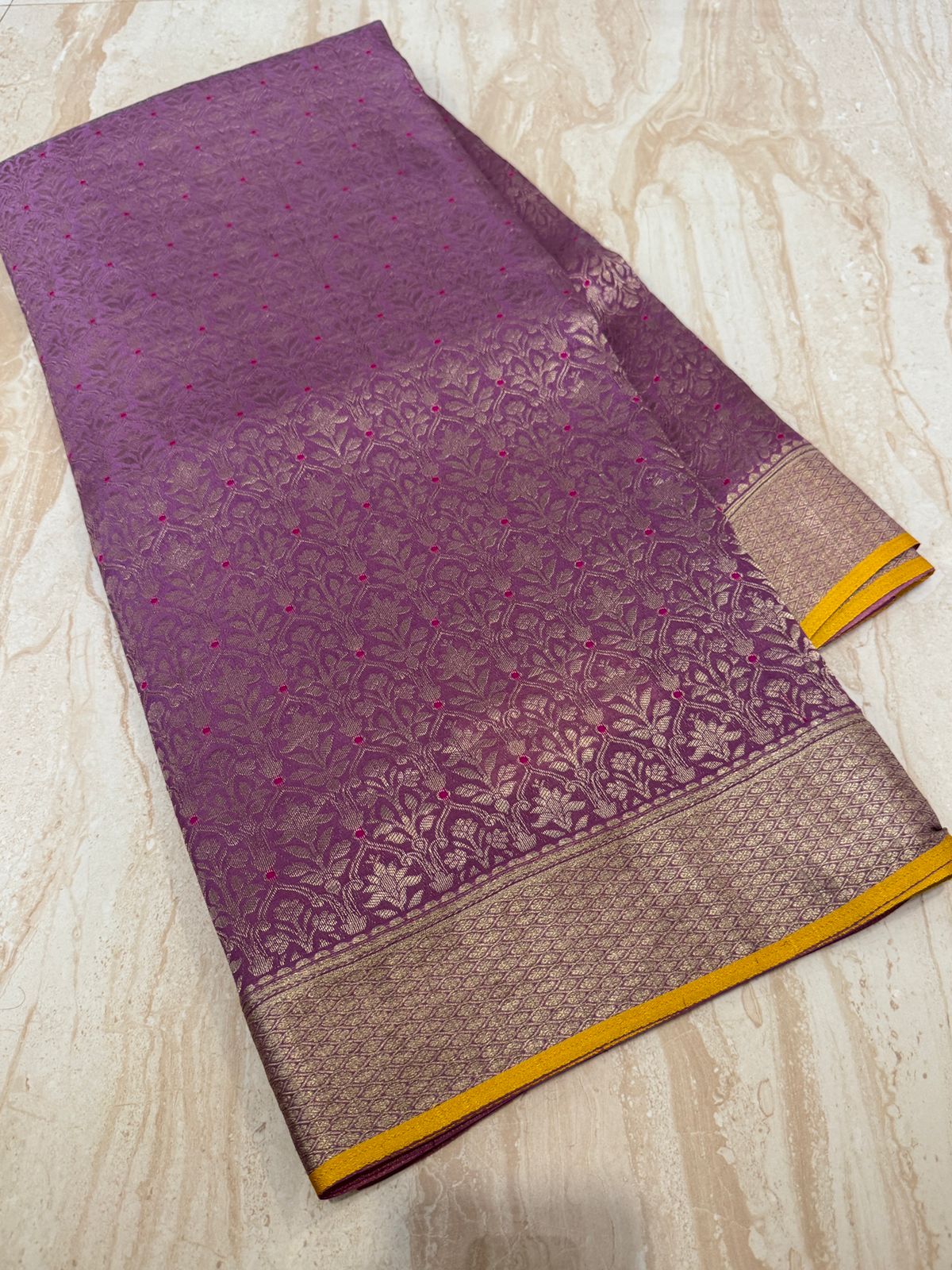 Pure Mysore Brocade Crepe Silk With Meenakari Weave - Image 9