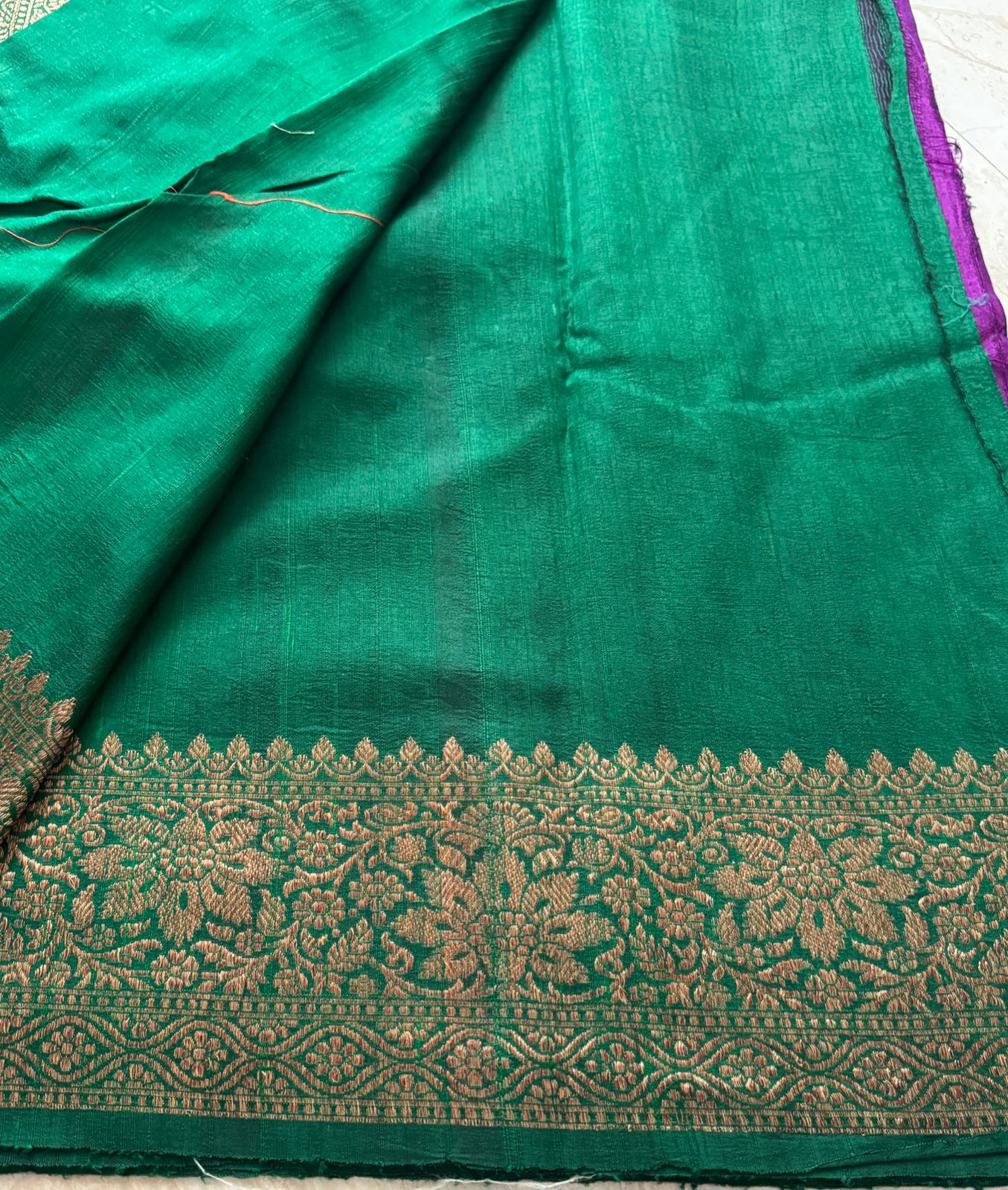 Pure Handloom Tussar Raw Silk Banarasi Saree - Image 3