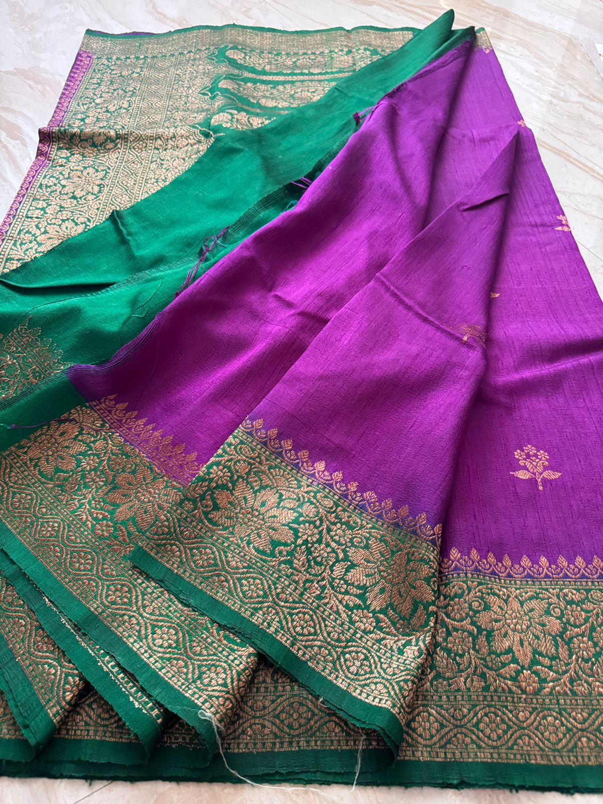 Pure Handloom Tussar Raw Silk Banarasi Saree - Image 5
