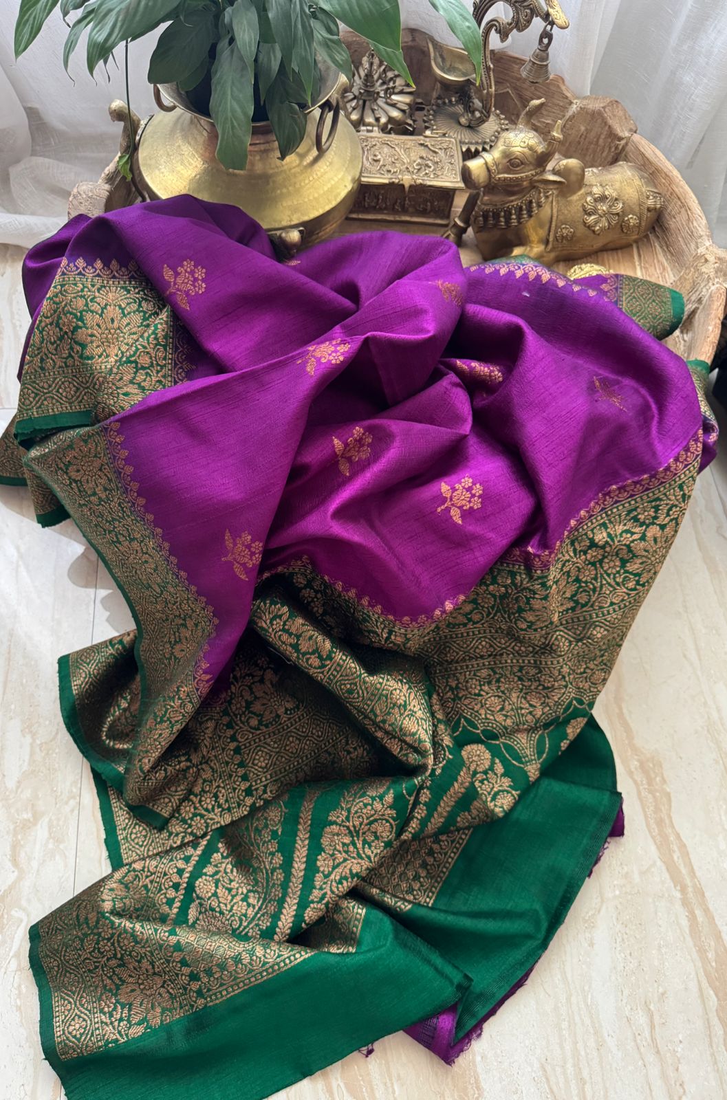 Pure Handloom Tussar Raw Silk Banarasi Saree - Image 8