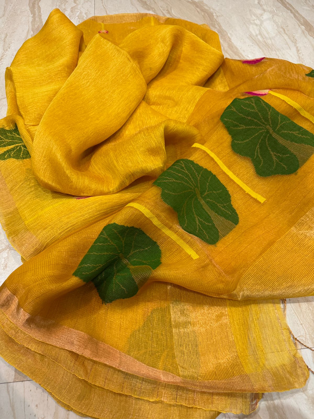 Pure Handloom Jamdani Linen Silk Saree - Image 5