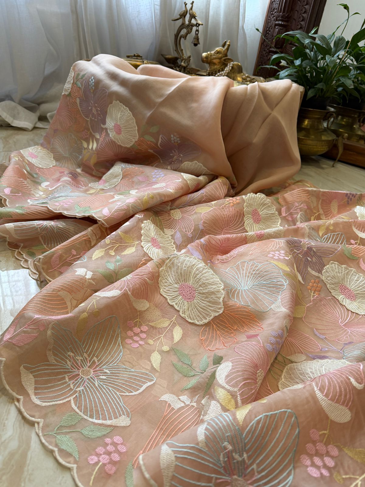 Beautiful Organza Saree with All-Over Machine Embroidery & Appliqué Work - Image 3