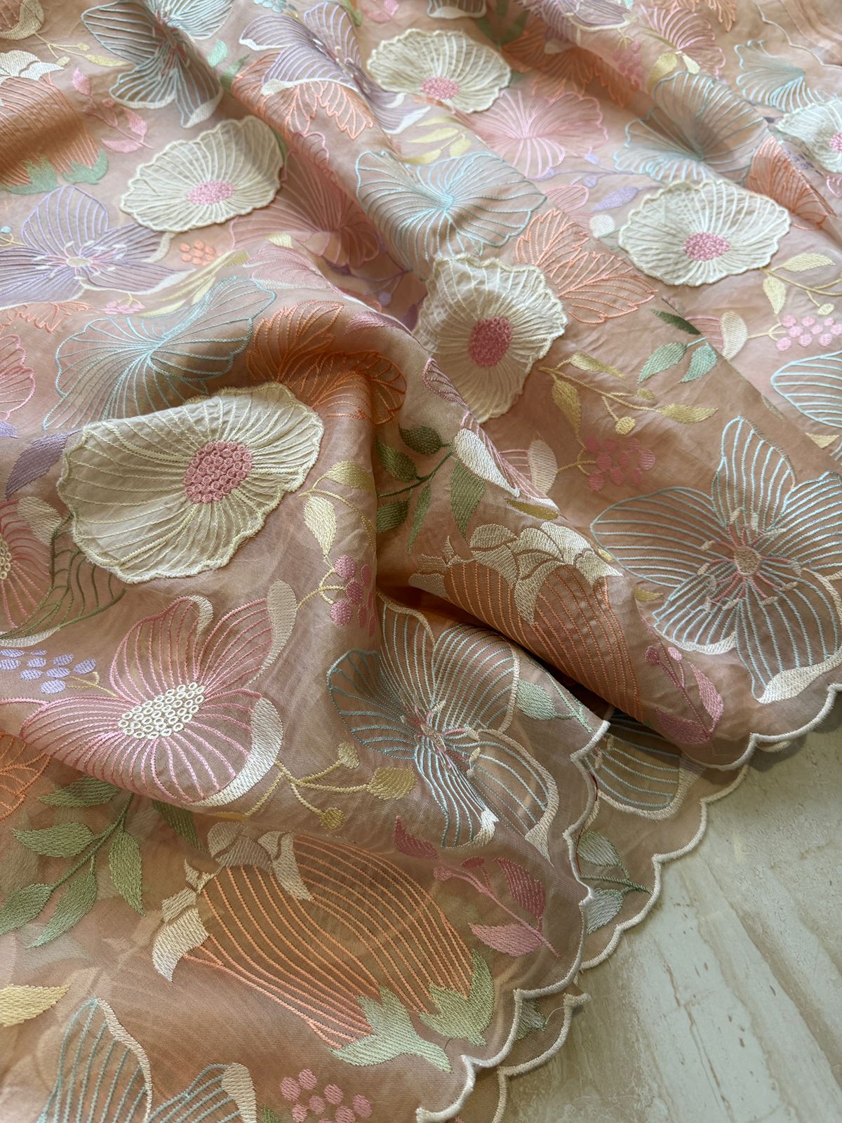 Beautiful Organza Saree with All-Over Machine Embroidery & Appliqué Work - Image 4