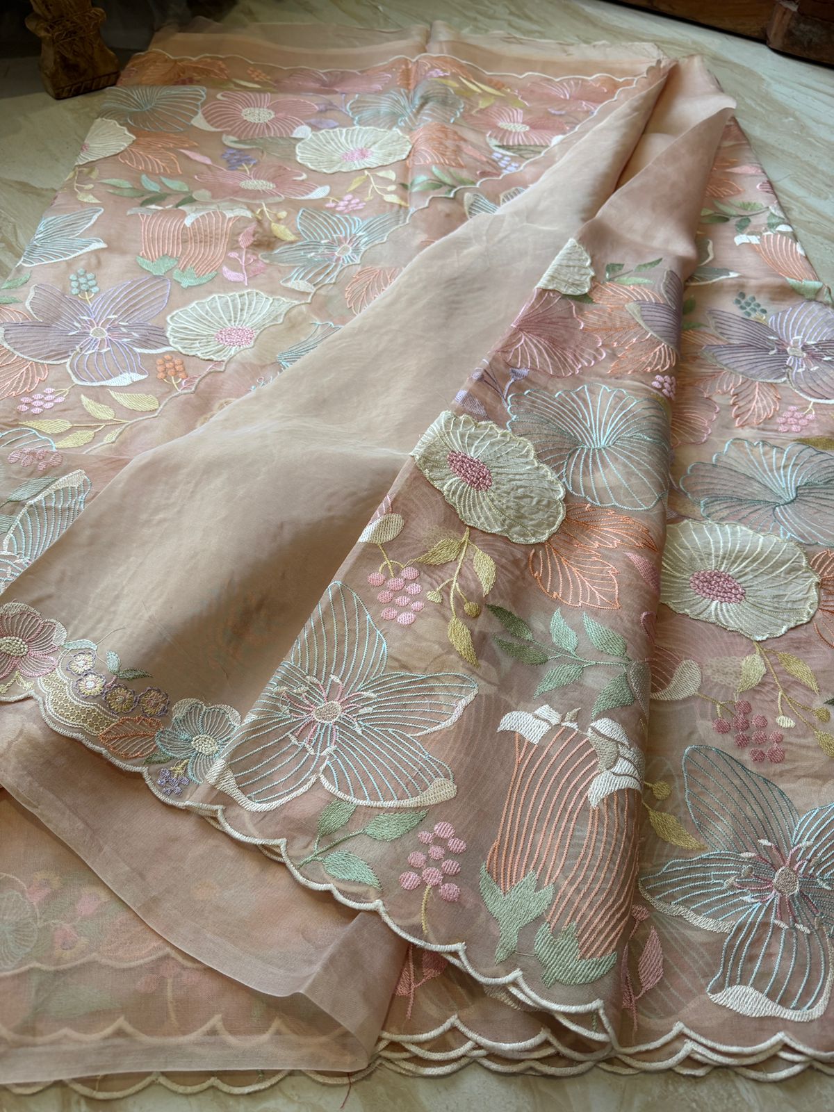 Beautiful Organza Saree with All-Over Machine Embroidery & Appliqué Work - Image 7