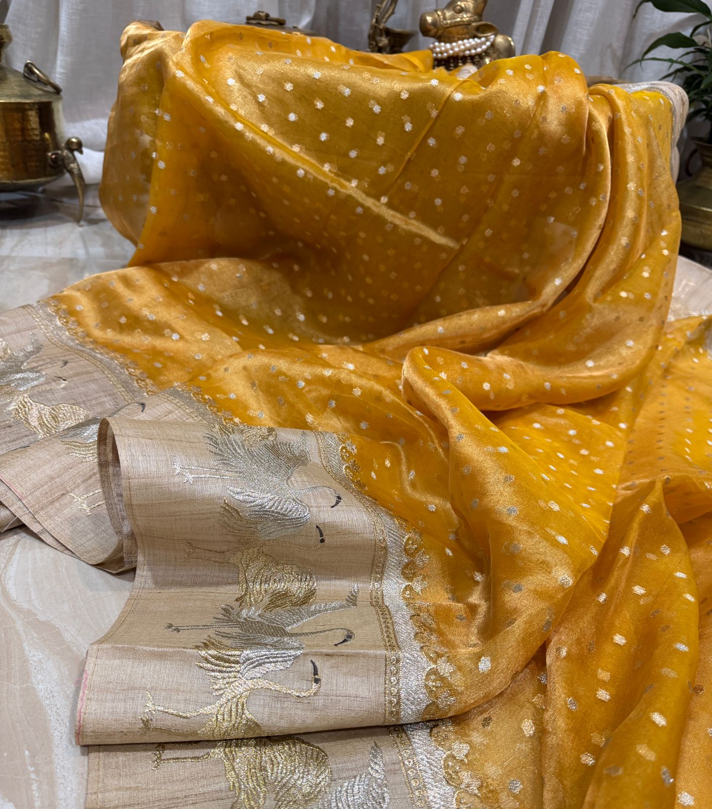 Banarasi Soft Tissue Silk Saree With Tussar Border - Image 7